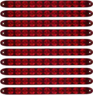 10Pcs Red 15 Inch 11 LED Trailer Tail Light Bar Sealed Stop Turn Tail Park Third 3rd Brake Light Bar Trailer Center Light Bar for 80" or Wider Trailers DOT Certified and IP67 Submersible