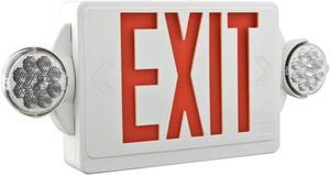 Lighting LHQM LED R HO M6 LED Exit and Emergency Light Combo 2-Head Fixture, Red Letters and High Output Battery Backup