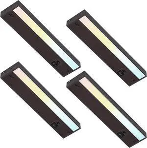 LED Under Cabinet Lighting 3CCT, 12 Inch 8W 540LM, Hardwired & Plug-in, 3 Color Selectable CRI90 120V ETL Listed Dimmable Under Counter Lights for Kitchen, Bronze Aluminum Housing, 4 Pack