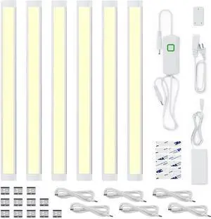 LED Under Cabinet Lighting, 6pcs 12inch Led Light Bar Kit with Warm White 1260 Lumen, 14W, LED Kitchen Counter Light Plug in for Kitchen Cabinet, Counter, Closet, Shelves, Desk
