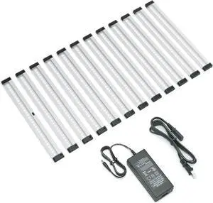 Hand Wave Activated Under Cabinet LED Lighting Kit, Dimmable, 12-Pack 12 in - Touchless Dimming Control, Black Under Counter Lights for Kitchen, Garage, Office, Desk - Cool White (6000K)