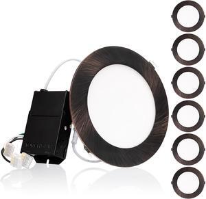 E-Lite Series 6 Inch Slim Recessed Lighting with J-Box, 13.5W Ultra-Thin LED Recessed Light, Dimmable Canless Downlight, ETL&ES Listed, CRI90, 5000K Daylight, Oil Rubbed Bronze, Pack of 6