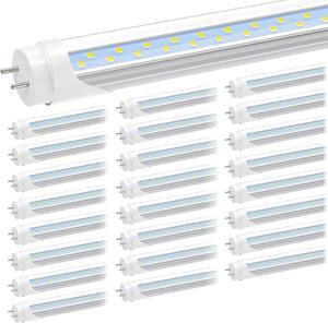 T8 4FT LED Type B Light Bulbs, 24W 6000K-6500K, 3000LM, T12 4 Foot LED Tubes Replacement for Fluorescent Fixtures, Clear, Dual Ended Power, Remove Ballast, Garage Warehouse Shop Lights(25-Pack)