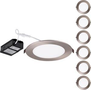 Series 6 Inch Slim Recessed Lighting with J-Box, 13.5W Ultra-Thin LED Recessed Light, Dimmable Canless Downlight, ETL&ES Listed, CRI90, 3000K Warm White, Satin Nickel, Pack of 6