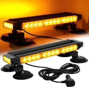 16.8 Inch LED Strobe Flashing Light Bar, 26 Flashing Modes High Intensity Emergency Hazard Warning Beacon Lights with Magnetic Base for Car, Trucks, Snow Plow, Construction Vehicles (Amber)