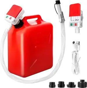 Transfer Pump with Auto-Stop, 51'' Extra Long Hose, 3.2 Gallon per Min, Battery or USB Powered, 4 Can Adapters, Fast and Safe Portable Gas Can Pump for Oil, Diesel,Gasoline.