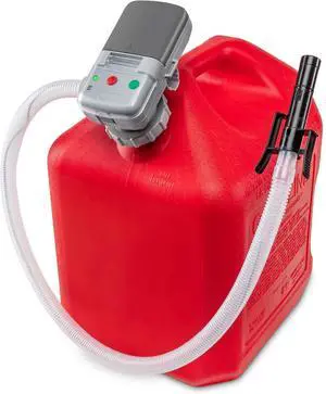Automatic Fuel Transfer Pump w/Auto-Stop, 2.4 GPM Flow Rate & AA Battery Powered, Advanced Adapter Fits All Size Gas Cans, Extra Long Hose, Portable Liquid Pump for Gasoline, Diesel Fuel & More