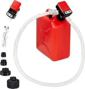 Portable Fuel Transfer Pump with Auto-Stop, 3.2 Gallon per minute, Extra Long Hose, Battery Powered and USB Type-c, 4 Can Adapters and Leak protection, Gas Pump for Oil, Diesel and Gasoline