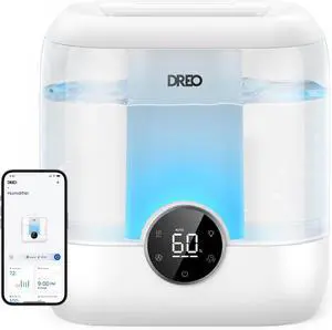Smart Humidifiers for Bedroom, 6L Top Fill Supersized Cool Mist Humidifier for Large Room, 60 Hour Runtime, Quiet Ultrasonic Humidifiers for Plants, Baby, Indoor, Home, Night Light, White