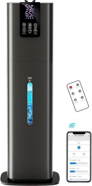 Smart Humidifiers Large Room Bedroom Home, 2.11Gal(8L) Quiet Top Fill Cool Mist Humidifier, Smart App & Remote Control, 3 Speed Humidifier with 360° Nozzle, Humidity Setting for Baby Office(Grey)