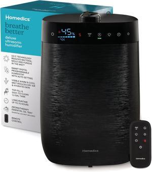 Deluxe Ultrasonic Humidifier for Large Rooms, Warm or Cool Mist, UV-C Technology, 1.5-Gallon Top Fill Tank, Smart Digital Programmable Humidistat, Home Dry Air Relief, Aromatherapy