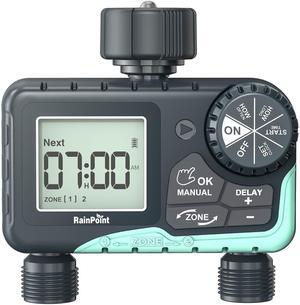 Water Timer for Garden Hose - 2 Zone Sprinkler Timer with Rain Delay/Manual Watering/Automatic Irrigation Controller System - Water Hose Timer Programmable Faucet Timer for Yard Lawn