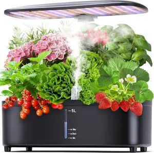 15 Pods Hydroponic Growing System Herb Garden Kit Indoor,5L Large Tank Plant Germination Kit with Adjustable Height Grow Light to 20", Quiet Pump, Auto Timer, Gardening Christmas Gifts