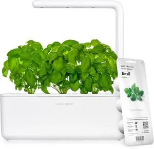 Indoor Herb Garden Kit with Grow Light | Smart Garden for Home Kitchen Windowsill | Easier Than Hydroponics Growing System | Vegetable Gardening Starter (3 Basil Pods Included), White