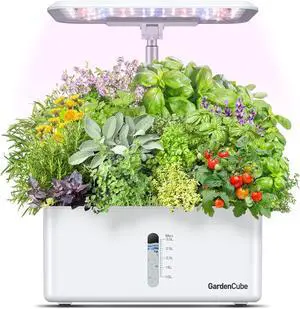 Growing System Garden: 8 Pods Indoor Herb Garden with Grow Light Plants Germination Kit Quiet Automatic Hydroponic Height Adjustable - Gardening Gifts for Women Kitchen White
