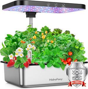 Growing System Herb Garden - HidroPony 15 Pods Indoor Gardening System with Grow Light, Stainless Steel Plants Germination Kit with Quiet Pump System, Gardening Gifts for Women