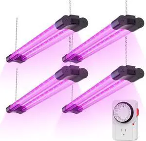 2ft 4 Pack Grow Lights for Indoor Plants with Mechanical Outlet Timer, 80W (4x20W, 440W Equivalent), Red Blue Full Spectrum, Linkable LED Grow Light for Hydroponic Indoor Plant Seedling Veg