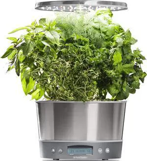 Harvest Elite 360 Indoor Garden Hydroponic System with LED Grow Light and Herb Kit, Holds up to 6 Pods, Stainless
