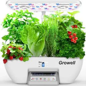 Growing System Kit, Growell 17 Pods Herb Garden with 102 28W Full-Spectrum Grow Lights & 2 Fans, Indoor Garden with Water Pump, 10L Water Tank, Auto Timer, Height Adjustable (White & Grey)