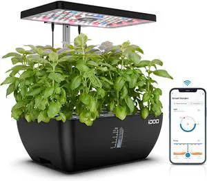 Hydroponics Growing System Kit 12Pods WiFi, Christmas Gifts for Women Mom, Indoor Herb Garden with LED Grow Light for Home, Built-in Fan, AutoTimer, 6.5L Large Tank Plant Germination Kit, Black