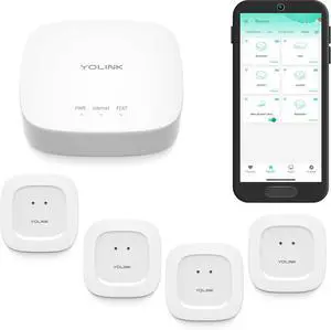 Smart Home Starter Kit: Hub & Water Leak Sensor 4-Pack, SMS/Text, Email & Push Notifications, LoRa Up to 1/4 Mile Open-Air Range, w/Alexa, IFTTT, Home Assistant
