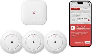 Wi-Fi Water Leak Detector, Smart Water Sensor Alarm, Water Detector Alarm with 1700 ft Transmission Range for Kitchens, Basements, Bathrooms, 3 Water Detectors & 1 Base Station, Model SWS54