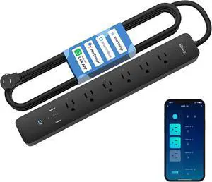 Smart Power Strip, Smart Plugs 3 USB (2A1C 30W) and 6 Individually Controlled Outlets, WiFi Surge Protector Compatible with Alexa Google, 7.18 ft Mountable Flat Plug with Overload Protection