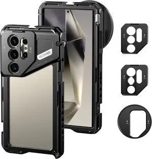 S24 Ultra Phone Cage with 67mm Filter Adapter, 17mm Lens Backplate, T Mount Lens Adapter, Smartphone Video Rig Stabilizer Compatible with  Galaxy Moment T Series Lenses, PA042