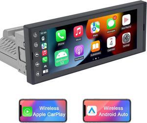 Single Din Touchscreen Car Stereo CarPlay Wireless Android Auto, 6.9 Inch Radio Multimedia with GPS Navigation Hands Free Calling WiFi FM SWC USB, Bluetooth Car Audio Receiver