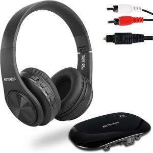 TA005 Wireless Headphones for TV Watching, TV Headphones for Seniors with Transmitter, Support A/B Channel, AUX, RCA and Optical Input for Elderly, Family (Pack of 1)