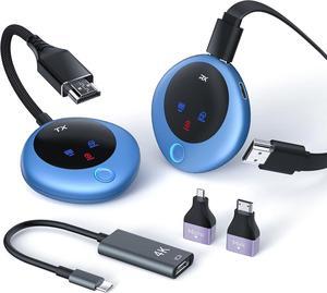 Wireless HDMI Transmitter and Receiver, 4K Decode 1080P Output, 2.4G/5G Plug & Play, for Streaming Video/Audio/Files, Audio Sync, USB-C to HDMI Adapter, No Need App/Bluetooth/WiFi