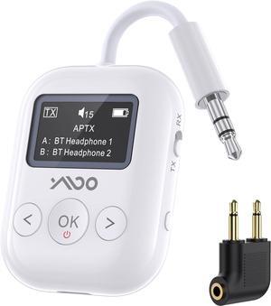 Upgraded Bluetooth 5.4 Transmitter Receiver for Airplane, Wireless Bluetooth Transmitter Travel Essentials,Supports to 2 AirPods/Headphones, 2-in-1 Adapter for Planes,TV,Car,Home Stereo (White)
