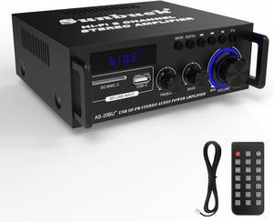 Small Stereo Amplifier, Optical/Coaxial Jacks for TV/CD/DVD/LP/PC, Support 192kHz Audio, Stereo Receivers for Home Audio, Max 300Wx2 Power, Bluetooth Compact System for Speakers, AS-25BU