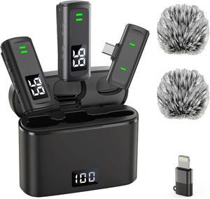 Wireless Lavalier Microphone for iPhone and Android Phone Microphone with Charging Case, USB C Mini Mic for Video Recording, Vlogging, Interviewing, Podcasting, 35H, 75FT