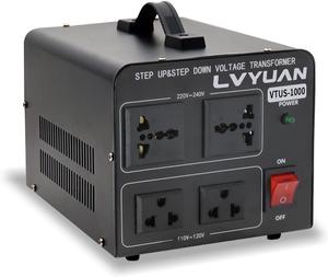 Voltage Converter Transformer 1000 Watt Step Up/Down Convert from 110V-120V to 220V-240Vt and from 220V-240V to 110V-120V with 2 US outlets, 2 Universal outlets, Resettable Circuit Breaker