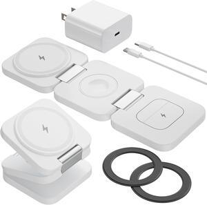 3 in 1 Wireless Charging Station for Samsung, KU XIU X55 Ultra Magnetic Travel Charger Stand for Galaxy S24 Ultra S23 S22 Note 20 Z Fold Flip 6 5, Galaxy Watch Ultra 7 6 5, Galaxy Buds, White