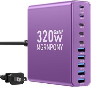 320W USB C Charger Block, 10-Port USB C Charging Station GaN III PD 65W Laptop Fast Charger Adapter for MacBook Pro/Air, , iPad, iPhone, Samsung Galaxy (Purple)