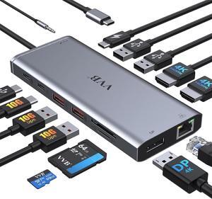 USB C Laptop Docking Station Dual Monitor HDMI for //HP Laptop 14 in 1 USB C Hub Multiport Adapter Dongle Dock USB C to 2 HDMI 4K+DisplayPort+Ethernet+4USB+2USB C+100W PD Charger+SD/TF+Audio