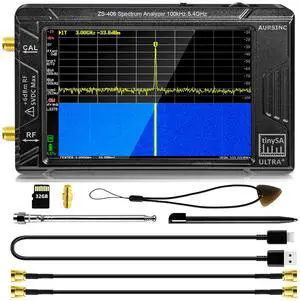 2025 Upgraded TinySA Ultra+ ZS406 Spectrum Analyzer, 4.0 Inch 100kHz-5.4GHz HW V0.4.6 Handheld Frequency Analyzer with 32Gb Card, 2-in-1 Signal Generator 100kHz to 900MHz MF/HF/VHF UHF Input