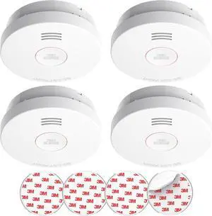 Smoke Detectors 10 Year Battery Operated,UL217-9th Listed Smoke Alarm with Test-Silence Button,Photoelectric Sensor Fire Alarms Smoke Detectors with LED Lights for Home, GS525A (4 Pack)