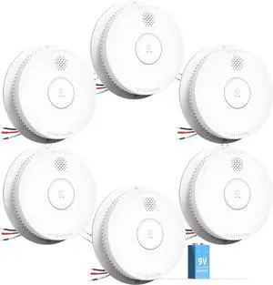 Smoke Detector, Hardwired Interconnected Smoke Detector, Photoelectric Smoke Alarm with 9V Backup Battery, Fire Alarm with Test/Silence Button, ETL-9th Listed, GS562A, 6 Packs