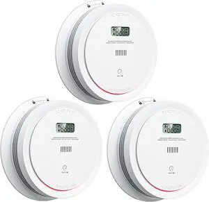 Smoke Detector Carbon Monoxide Detector Combo Battery Powered, 2 in 1 Fire & CO Alarm with LCD Display,Smoke Alarm Co Detector with Test/Silence Button for Home, 3packs
