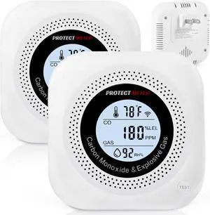 Carbon Monoxide Detectors, 2Pack 4-in-1 Natural Gas Leak Detector & Temperature/Humidity Monitor