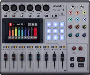 Zoom PodTrak P8 Podcast Recorder, 6 Microphone Inputs, 6 Headphone Outputs, Phone Input, Sound Pads, Onboard Editing, Record to SD Card, USB Audio Interface, Battery Powered