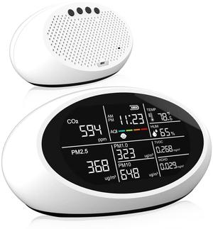 12 in 1 Air Quality Monitor Indoor- Portable Indoor Air Quality Meter for CO2, TVOC, PM2.5, PM1.0, PM10, Temperature, Humidity & Time DisplayDual Chip & High AccuracyAir Quality Tester for Home
