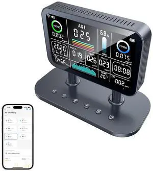 13-in-1 Professional Indoor Air Quality Monitor with Wi-Fi | AQI | CO | CO2 | HCHO | TVOC | PM1.0 | PM2.5 | PM10 | TEM | Humi | Date | Time | Alarm | Smart Home Integration, for Home Office School