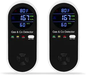 2 Packs Combination Gas & Carbon Monoxide Detector, 4-in-1 Natural Gas Detector & Carbon Monoxide Alarm with Temperature(°F) & Humidity,Propane & CO Detector for Home,RV,Apartment