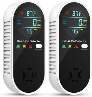 4-IN-1 Natural Gas Leak Detector & Carbon Monoxide Detectors with Natural, Propane, Co & Gas Leak Detector - Carbon Monoxide Detectors Plug in - Temperature &Humidity Detectors for Home, RV (2 Packs)