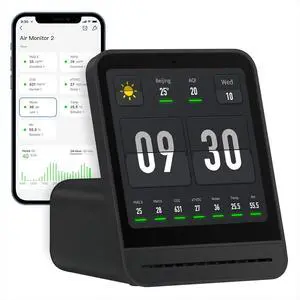 Air Quality Monitor Gen 2, Air Quality Monitor Indoor Detects PM2.5, CO2, PM10, Noise, Temperature and Humidity, New Upgraded Alarm Clock Function, Air Quality Tester for Bedroom, Smart Home