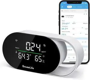 Smart Air Quality Monitor with PM2.5, WiFi, Temperature & Humidity Sensors, LED Display, 2s Refresh, 2-Year Data Storage, for Home & Office